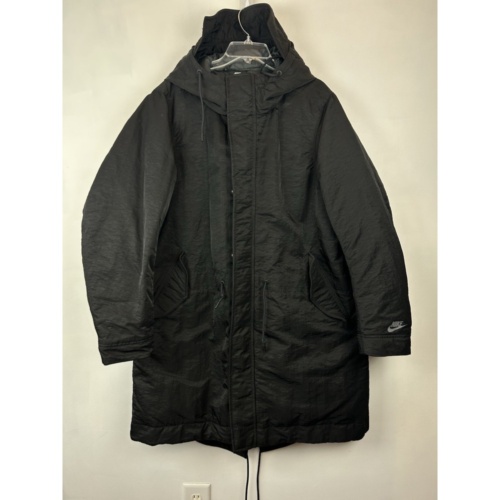 Nike Sportswear Parka Coat Mens Large Black Puffer Down Warm Cozy Cinch Hooded